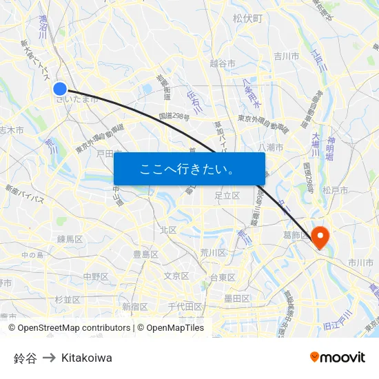 鈴谷 to Kitakoiwa map