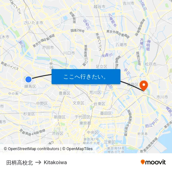 田柄高校北 to Kitakoiwa map