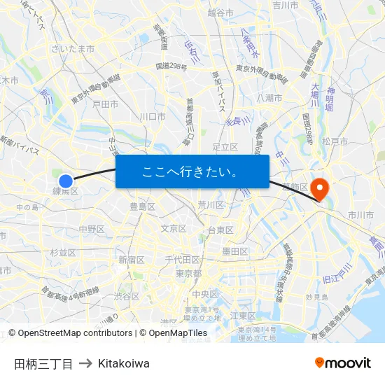 田柄三丁目 to Kitakoiwa map