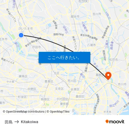 田島 to Kitakoiwa map