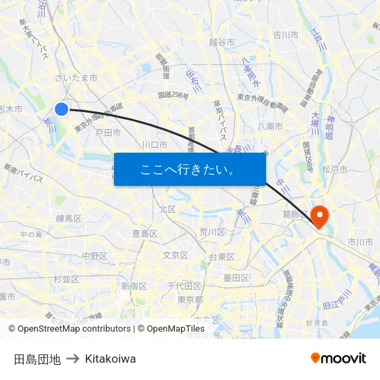 田島団地 to Kitakoiwa map