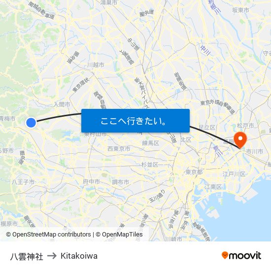 八雲神社 to Kitakoiwa map