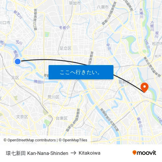環七新田 Kan-Nana-Shinden to Kitakoiwa map
