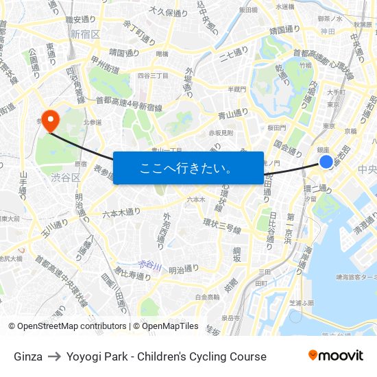Ginza to Yoyogi Park - Children's Cycling Course map