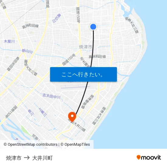 焼津市 to 大井川町 map