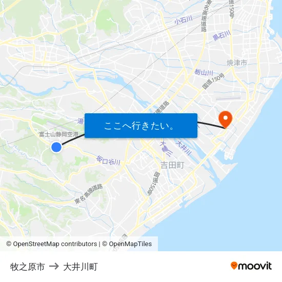 牧之原市 to 大井川町 map