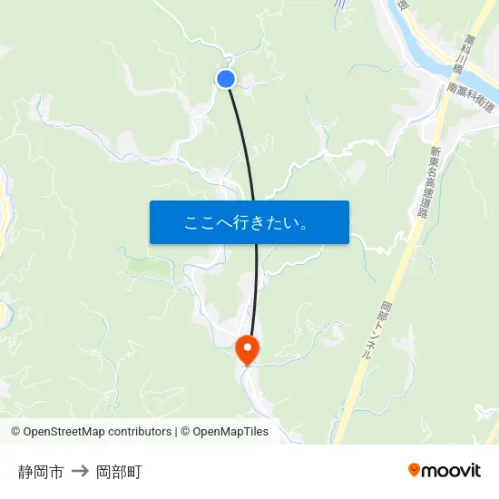 静岡市 to 岡部町 map