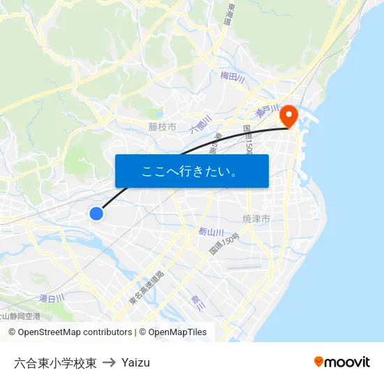 六合東小学校東 to Yaizu map