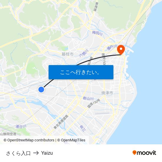 さくら入口 to Yaizu map