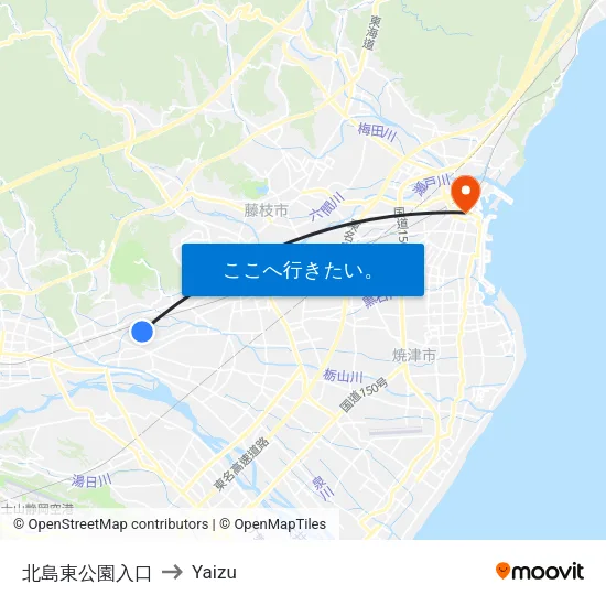 北島東公園入口 to Yaizu map