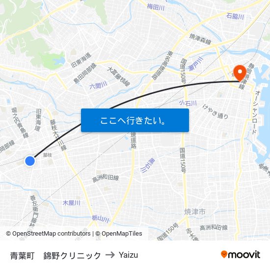 青葉町　錦野クリニック to Yaizu map