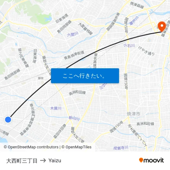 大西町三丁目 to Yaizu map