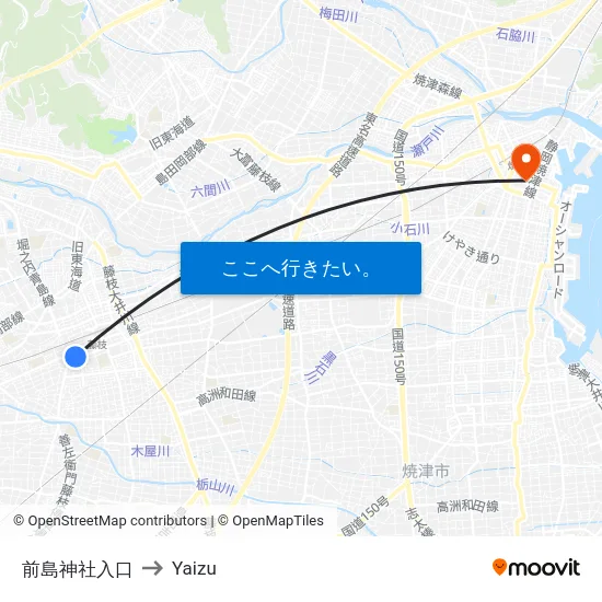 前島神社入口 to Yaizu map