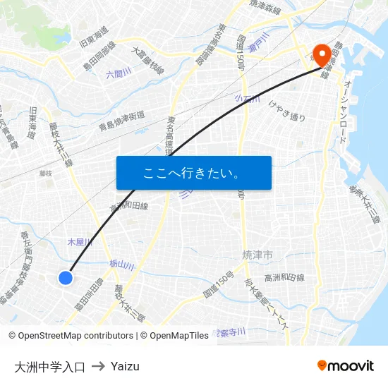 大洲中学入口 to Yaizu map