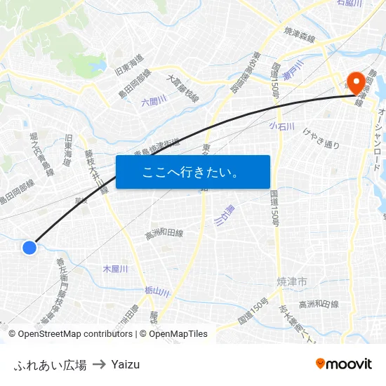 ふれあい広場 to Yaizu map