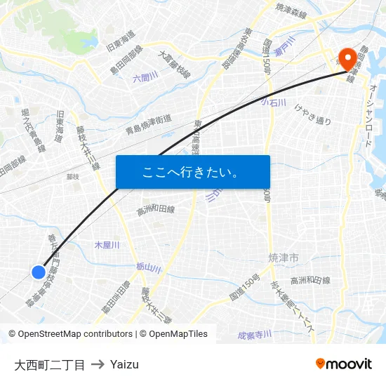 大西町二丁目 to Yaizu map