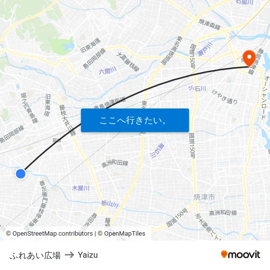 ふれあい広場 to Yaizu map