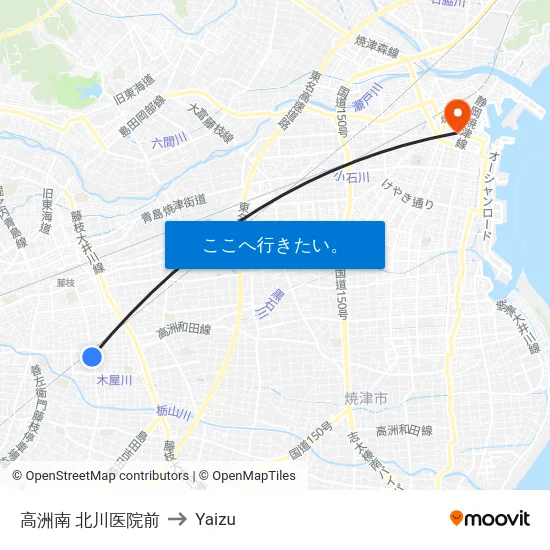 高洲南 北川医院前 to Yaizu map