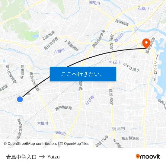 青島中学入口 to Yaizu map