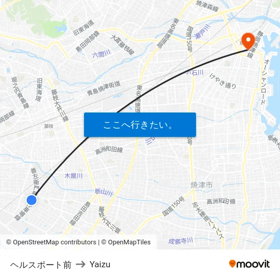 ヘルスポート前 to Yaizu map
