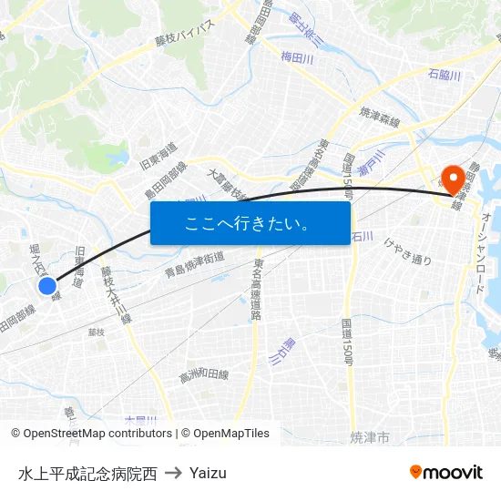 水上平成記念病院西 to Yaizu map