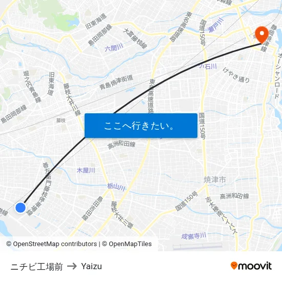 ニチビ工場前 to Yaizu map