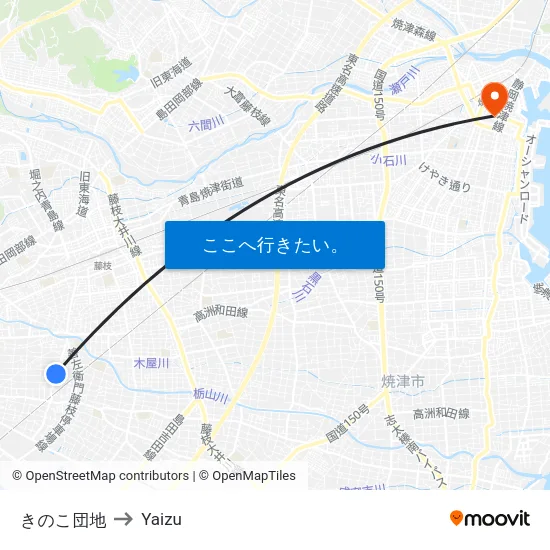 きのこ団地 to Yaizu map