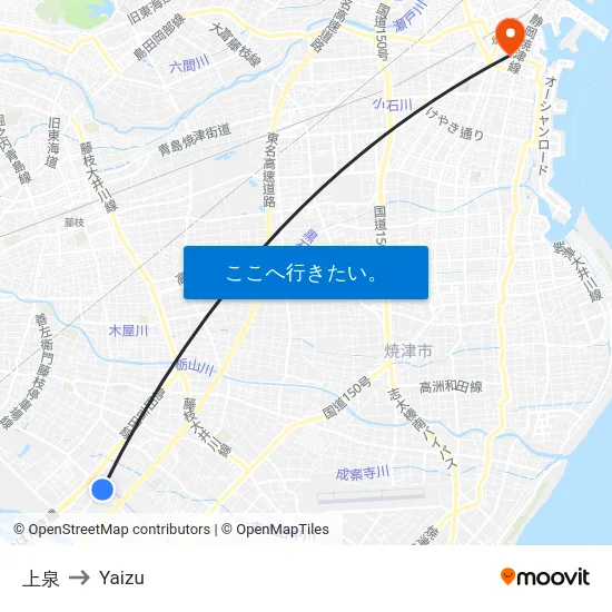上泉 to Yaizu map