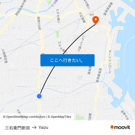 三右衛門新田 to Yaizu map