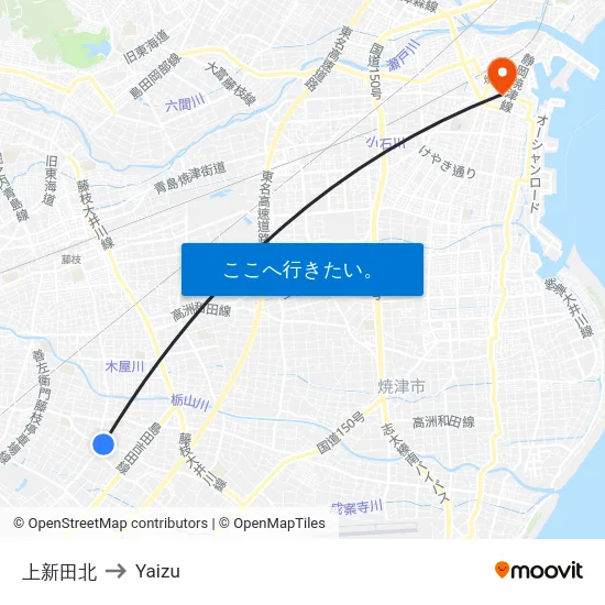 上新田北 to Yaizu map