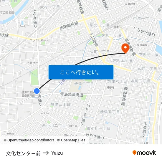 文化センター前 to Yaizu map