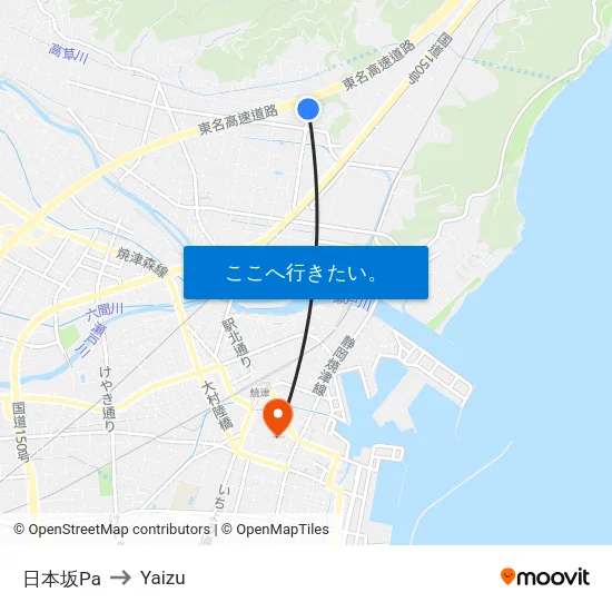 日本坂Pa to Yaizu map