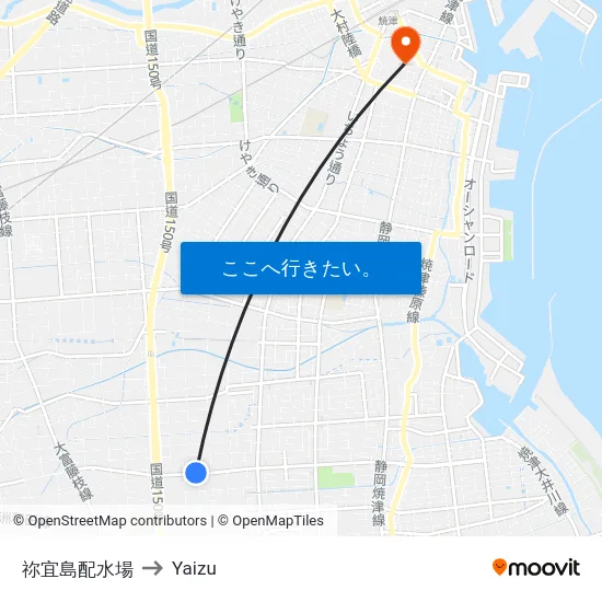 祢宜島配水場 to Yaizu map