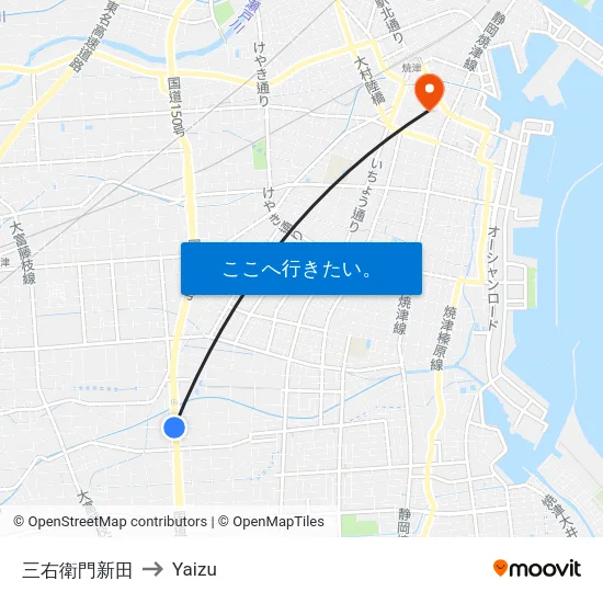 三右衛門新田 to Yaizu map