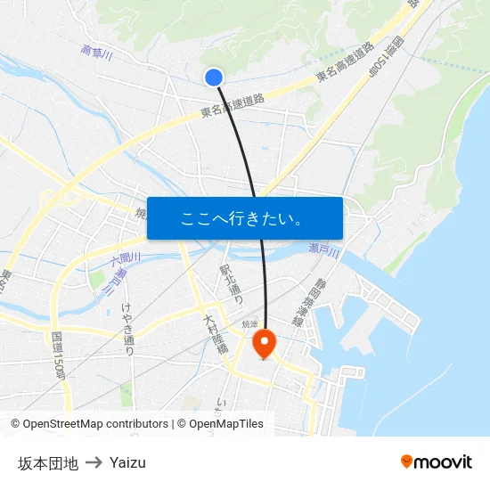 坂本団地 to Yaizu map