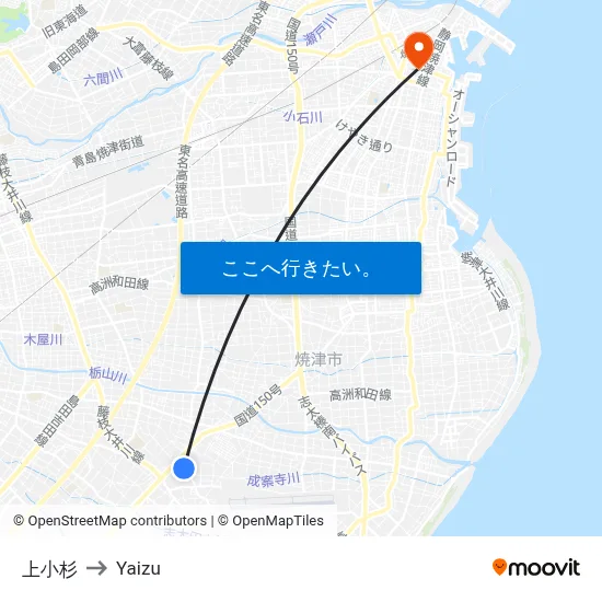 上小杉 to Yaizu map