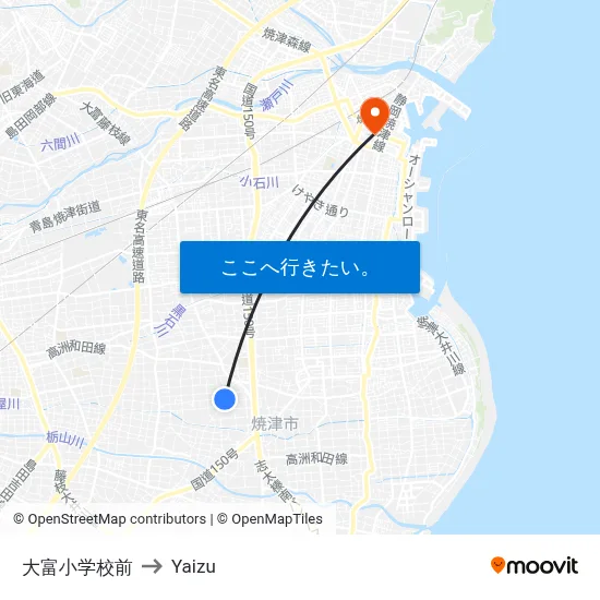 大富小学校前 to Yaizu map