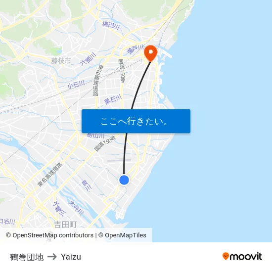 鶴巻団地 to Yaizu map