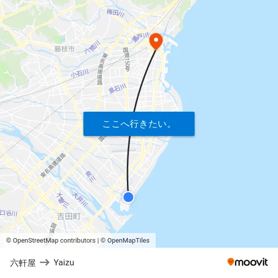 六軒屋 to Yaizu map