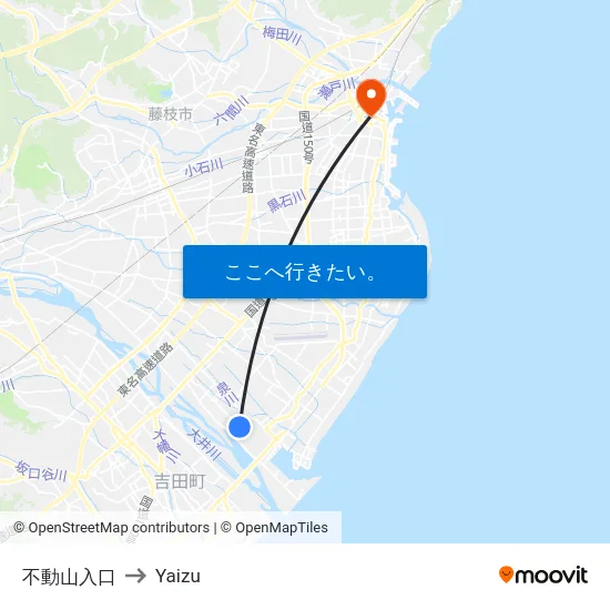 不動山入口 to Yaizu map
