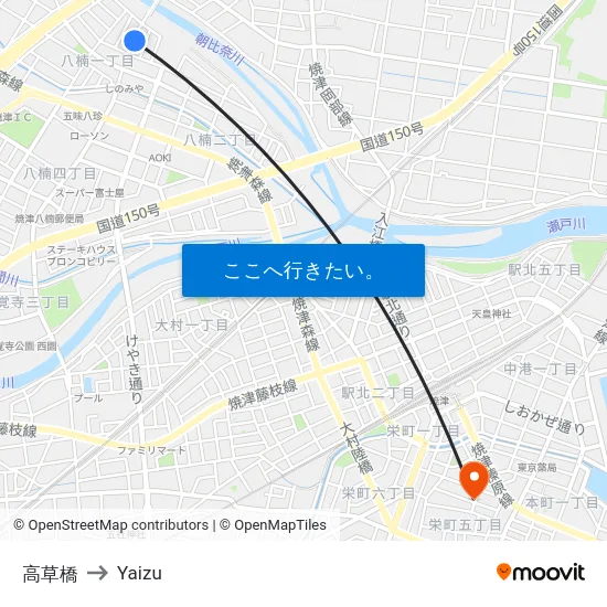 高草橋 to Yaizu map