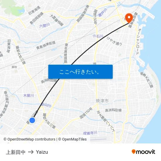 上新田中 to Yaizu map