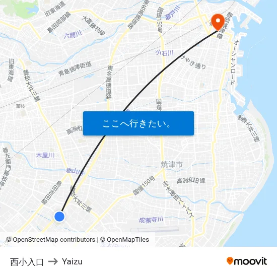 西小入口 to Yaizu map