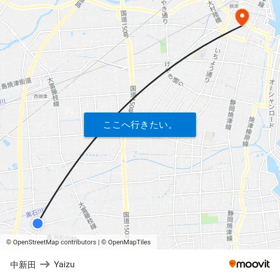 中新田 to Yaizu map