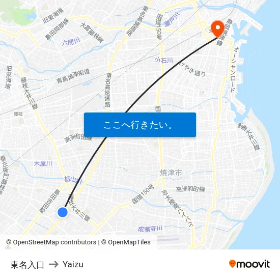 東名入口 to Yaizu map