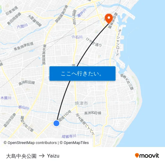大島中央公園 to Yaizu map
