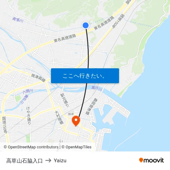 高草山石脇入口 to Yaizu map