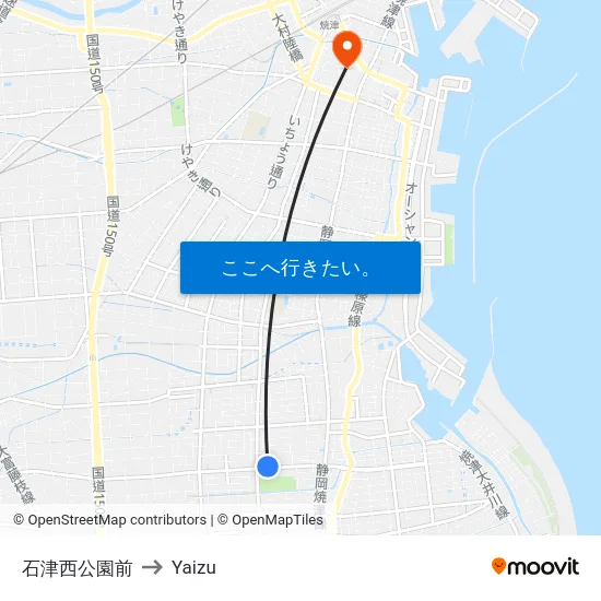 石津西公園前 to Yaizu map
