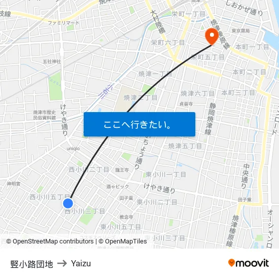 竪小路団地 to Yaizu map