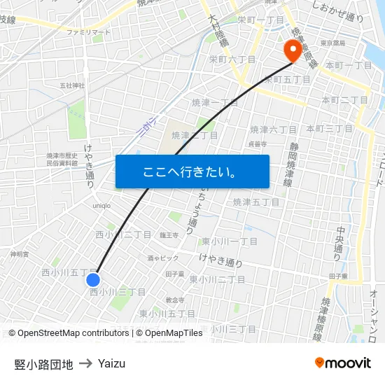 竪小路団地 to Yaizu map